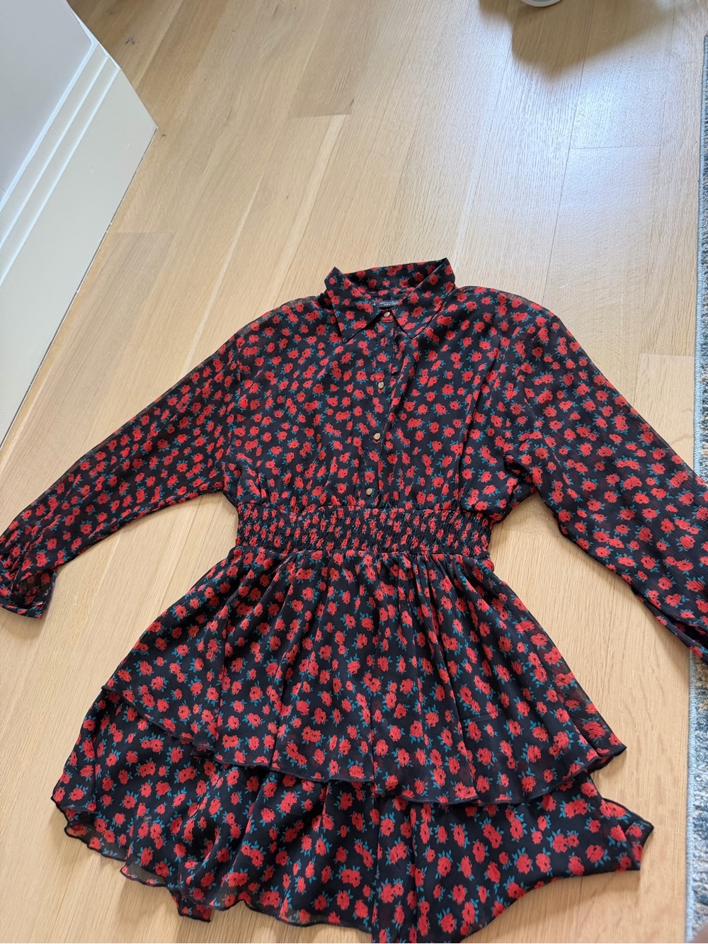 Zara Black Blouse with Red Floral Print
